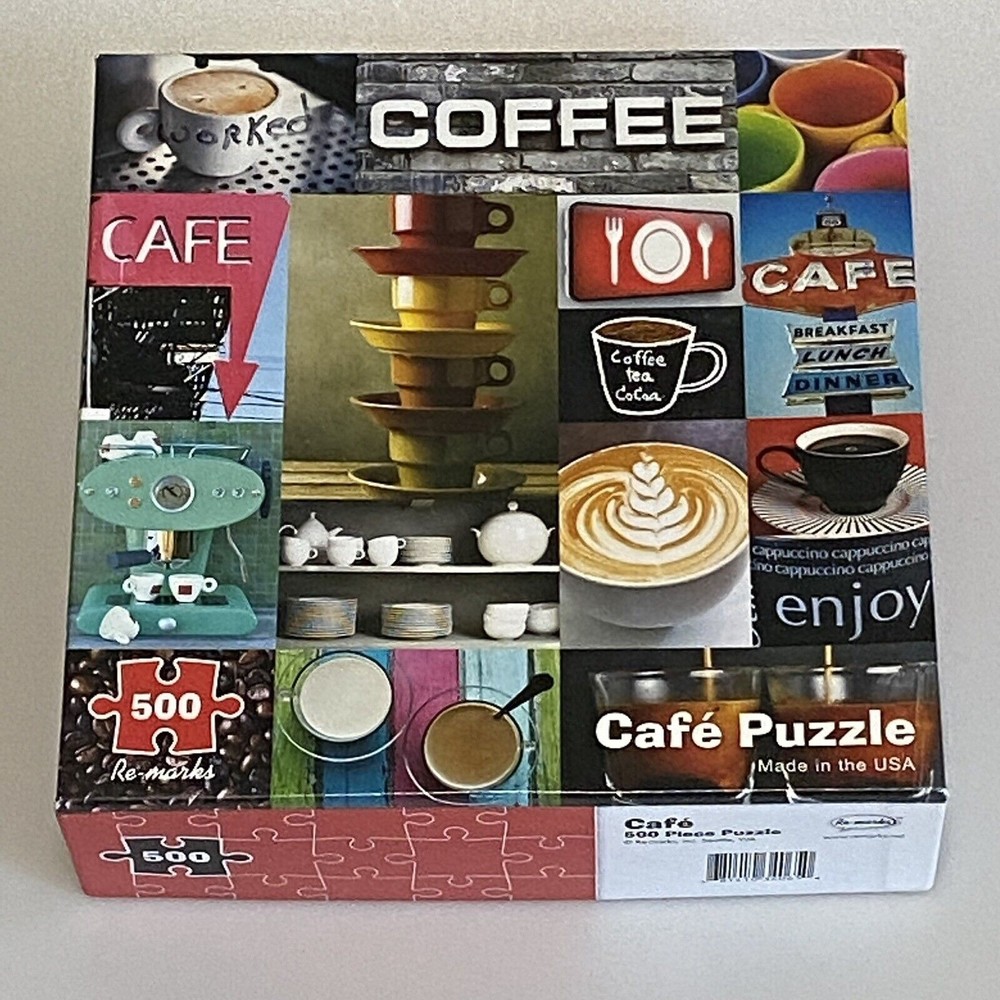 RE-MARKS 500 PIECE JIGSAW PUZZLE - CAFE COFFEE COLLAGE, USED, COMPLETE